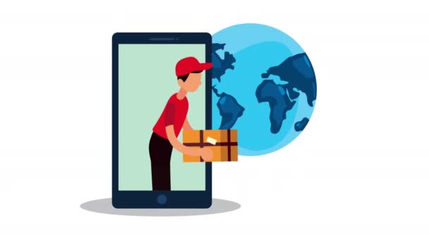 Courrier avec boîte dans le service de livraison smartphone — Video