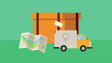 Kamyon ve karton teslimat servisiyle birlikte kağıt harita