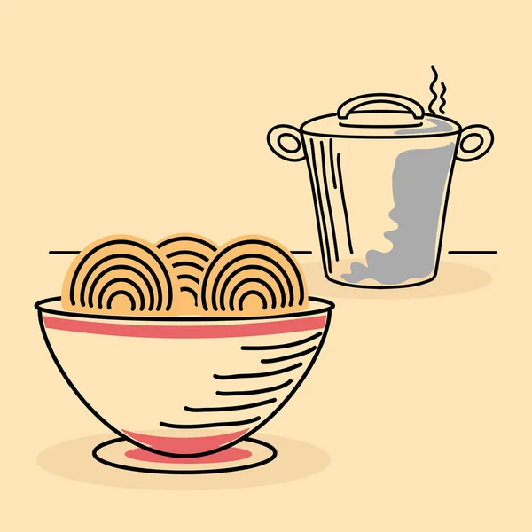 ラーメン丼と鍋 — ストックベクタ