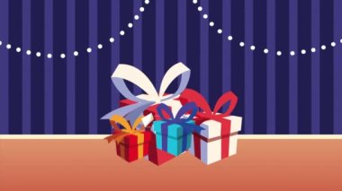 Mutlu Noel animasyonları Hediyeler ve çelenkler
