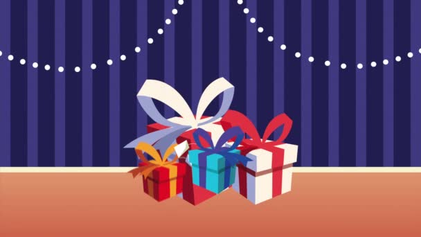 プレゼントやガーランドとメリークリスマスのアニメーション — ストック動画
