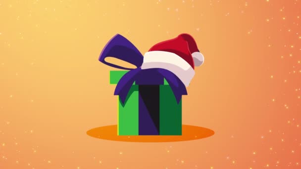 Joyeuse animation de Noël avec cadeau et chapeau — Video