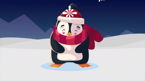 Vrolijk kerstfeest animatie met pinguïn — Stockvideo