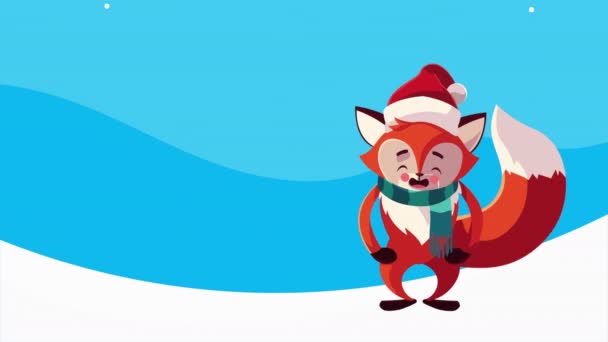 Vrolijk kerstfeest animatie met vos in sneeuwlandschap — Stockvideo