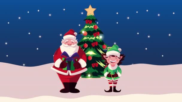 God jul animation med tomte och alv — Stockvideo