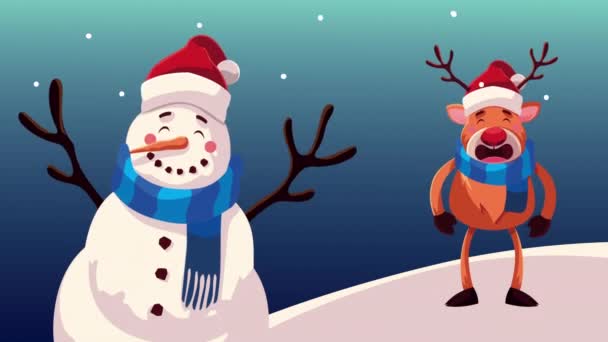 Veselé Vánoce animace se sněhulákem a soby