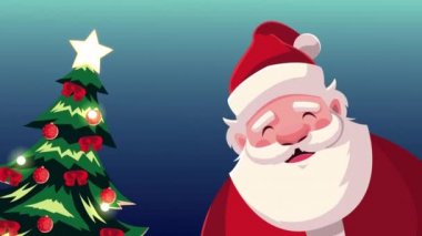 Noel Baba ve ağaç ile mutlu noel animasyonları
