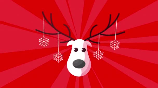 Feliz animación navideña con renos y copos de nieve — Vídeos de Stock