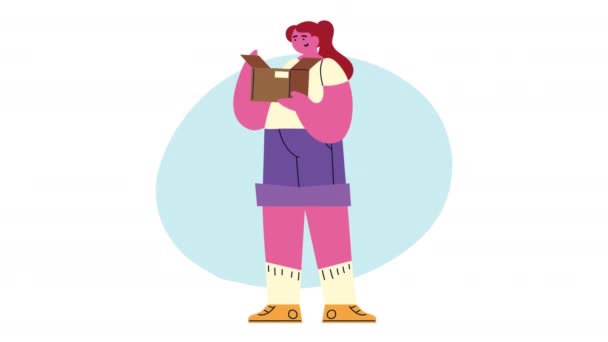 Kutu dağıtım servisi animasyonu olan bayan istemci — Stok video