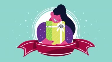 Bayanla ve hediyeyle mutlu noel animasyonları