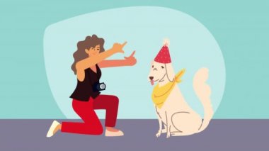 Kadın fotoğrafçı köpek maskotu