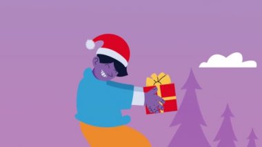 Mor çocuğun kaldırdığı mutlu noel animasyonları