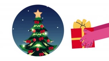 Mutlu noel animasyonları Hediye ve çam ağacı