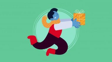 Mavi çocuk ve hediyeyle mutlu noel animasyonları