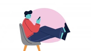 Akıllı telefon animasyonu kullanarak oturan adam