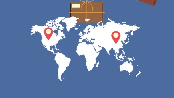 Lådor i jorden planet leverans service animation — Stockvideo