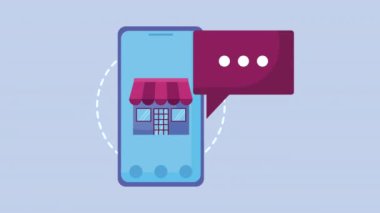 Akıllı telefon ve mağaza ile çevrimiçi ticaret animasyonu