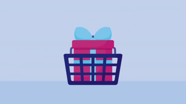购物篮动画中的礼物 — 图库视频影像