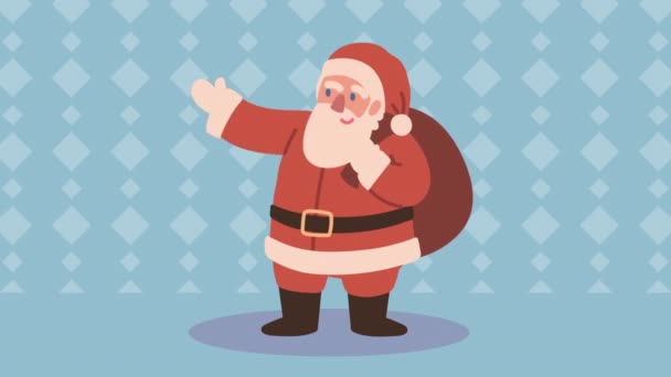 Happy merry christmas animation with santa lifting gifts bag — Stock Video