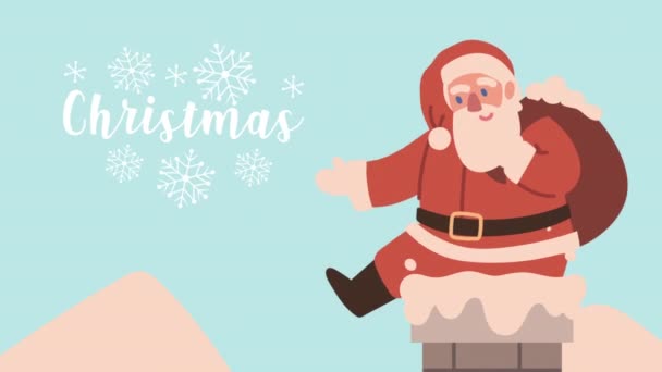 Buon Natale lettering con Babbo Natale in camino — Video Stock