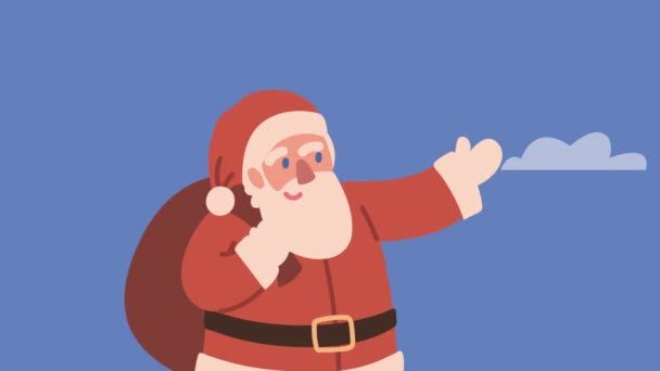 Frohe Weihnachten Animation mit Weihnachtsmann in der Nacht — Stockvideo