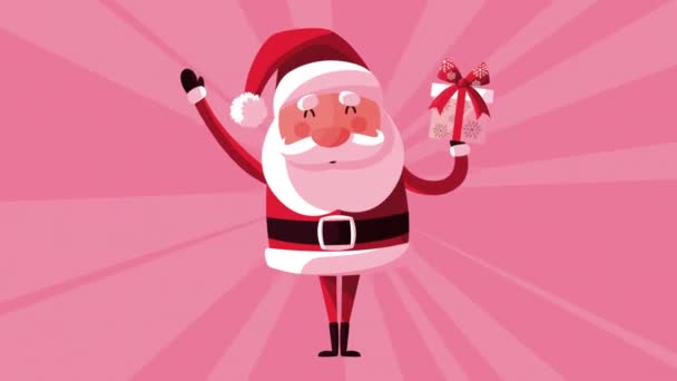 Merry christmas animation with santa lifting gift — Stock Video