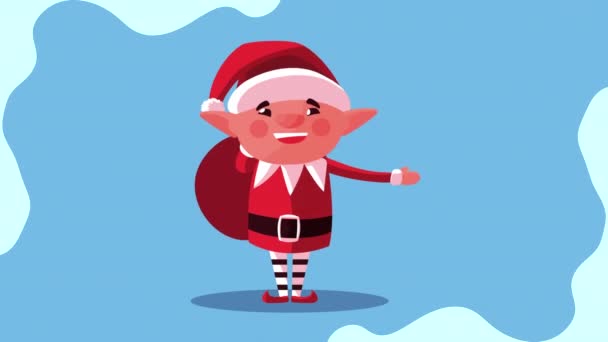 Buon Natale animazione con elfo sollevamento borsa — Video Stock