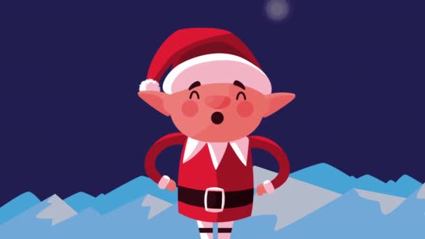 Vrolijk kerstfeest animatie met kleine elf — Stockvideo