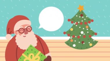 Noel Baba ve ağaç ile mutlu noel animasyonları