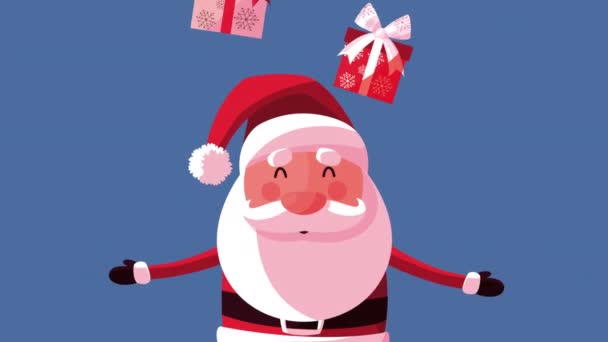 Vrolijk kerstfeest animatie met kerstman en geschenken — Stockvideo