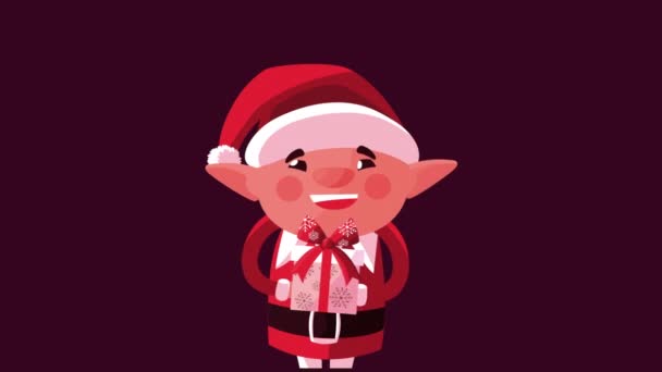 Sevimli elf ile mutlu noel animasyon — Stok video