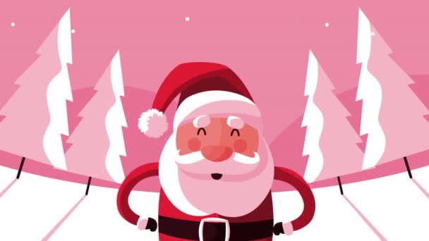 Kar manzaralı Noel Baba 'yla Mutlu Noeller animasyonu — Stok video