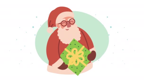 Happy merry christmas animation with santa lifting gift — Stock Video