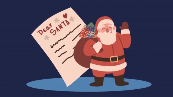 Happy merry christmas animation with santa and letter — Stock Video