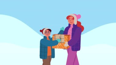 Anne ve oğlunun kar altında geçirdiği Noel animasyonu.