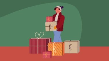 Mutlu Noel animasyonları Erkeklerle ve hediyelerle