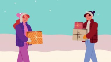 Çiftle mutlu noel animasyonları ve