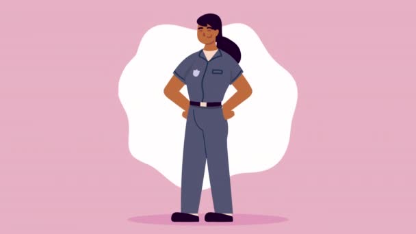 Femme police proffesional personnage animation — Video