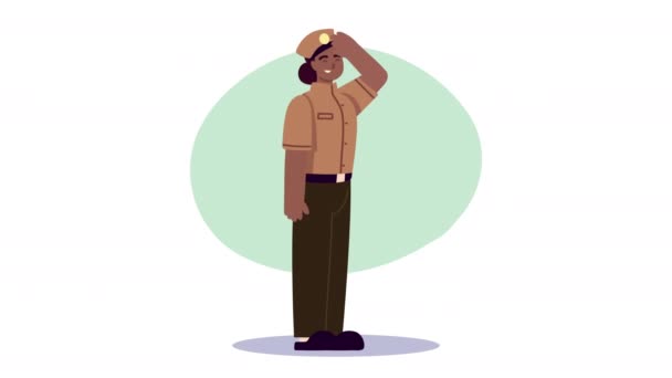Afro vrouw militaire professionele karakter animatie — Stockvideo
