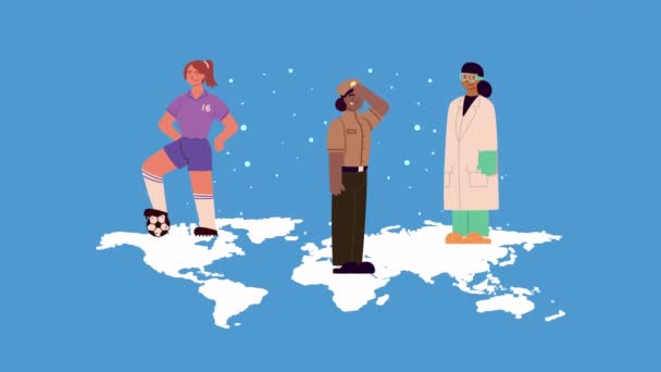 지구 지도에 나타나 있는 여성 노동자 — 비디오