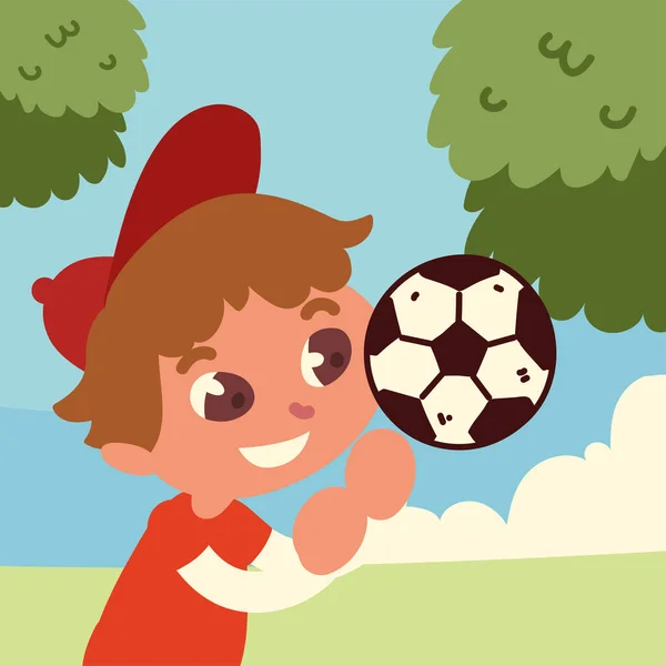 少年サッカー ボールで遊ぶ — ストックベクタ