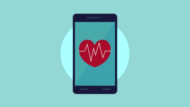 Coração cardio em animação de saúde smartphone — Vídeo de Stock