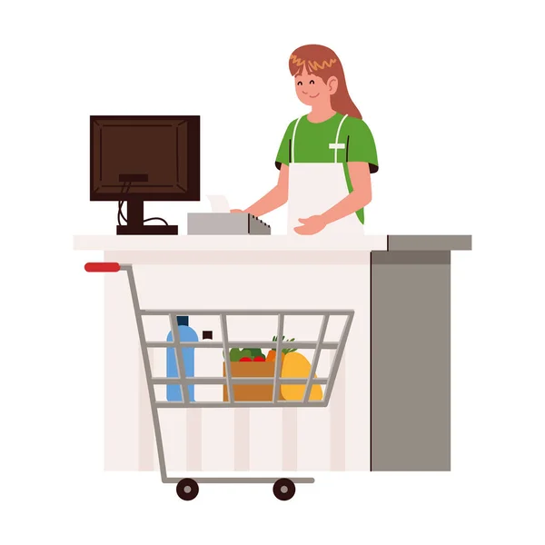 Cajero de supermercado trabajando — Vector de stock