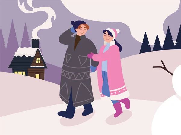 Couple in winter landscape — Stock Vector