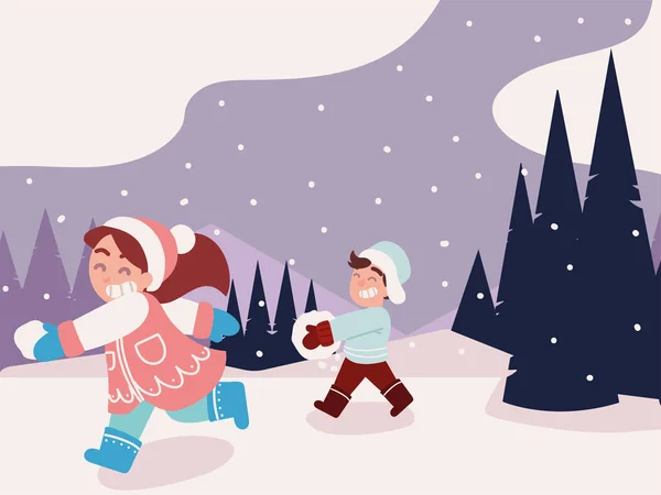 Kids playing in snow — Stock Vector