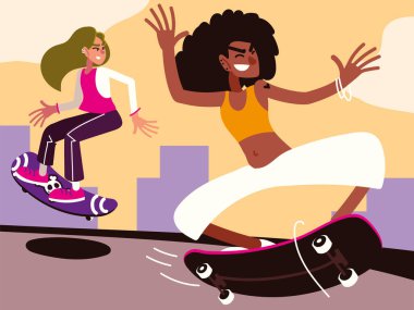 Kaykay süren kızlar