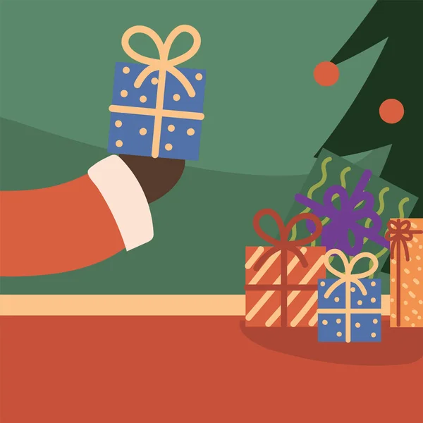 圣诞老人的手和礼物 — 图库矢量图片