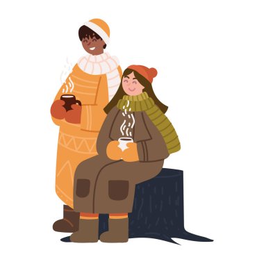 Çiftler sıcak içecek alır.