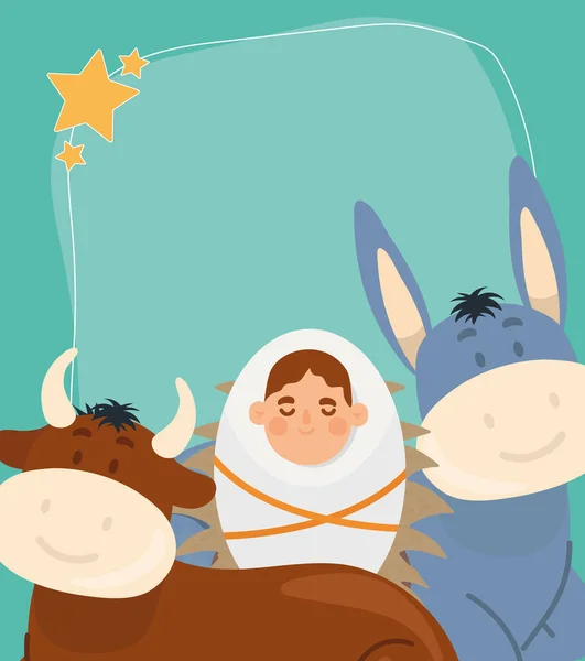 Baby jesus and animals — Stock Vector