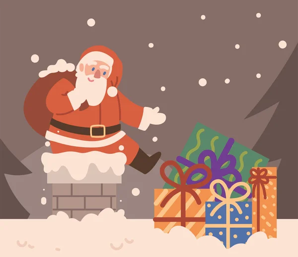 Kerstman met cadeau in dak — Stockvector